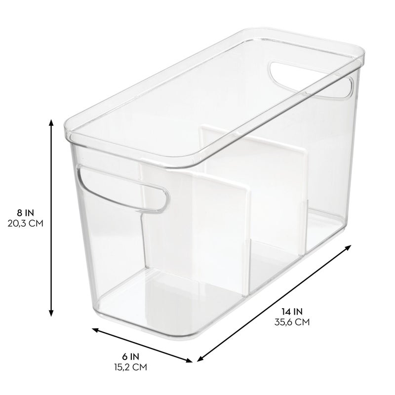 InterDesign iDesign Crisp Divided Organizer Bin with Handles, 6"" x 8"" x 14"", Clear/Matte White - Image 2